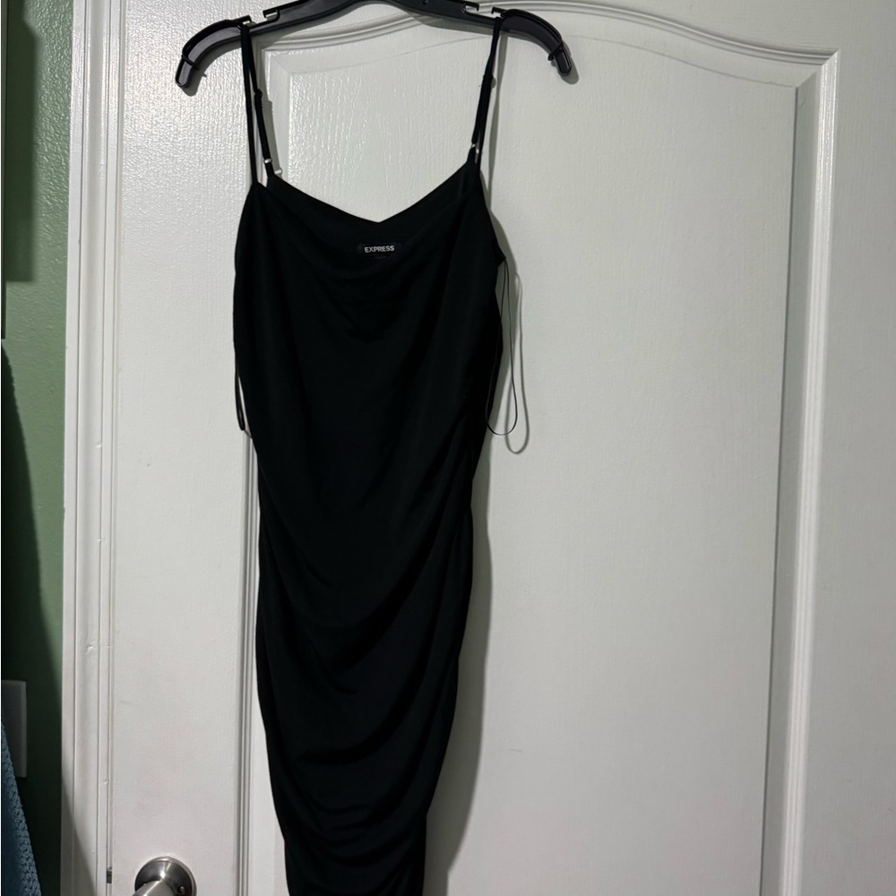 Express Black Midi Draped Slip Dress with Adjustable Straps
